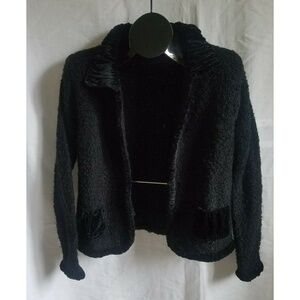 APRIL CORNELL Size S Black Acrylic Open Cardigan Sweater Velvet Pockets